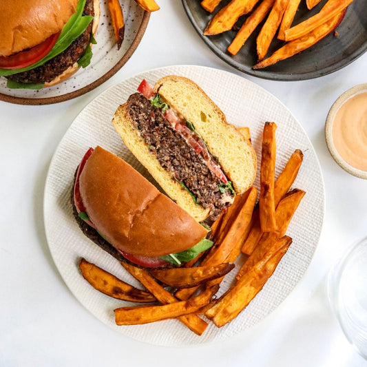 Vegan Burger with Sweet Potato Fries